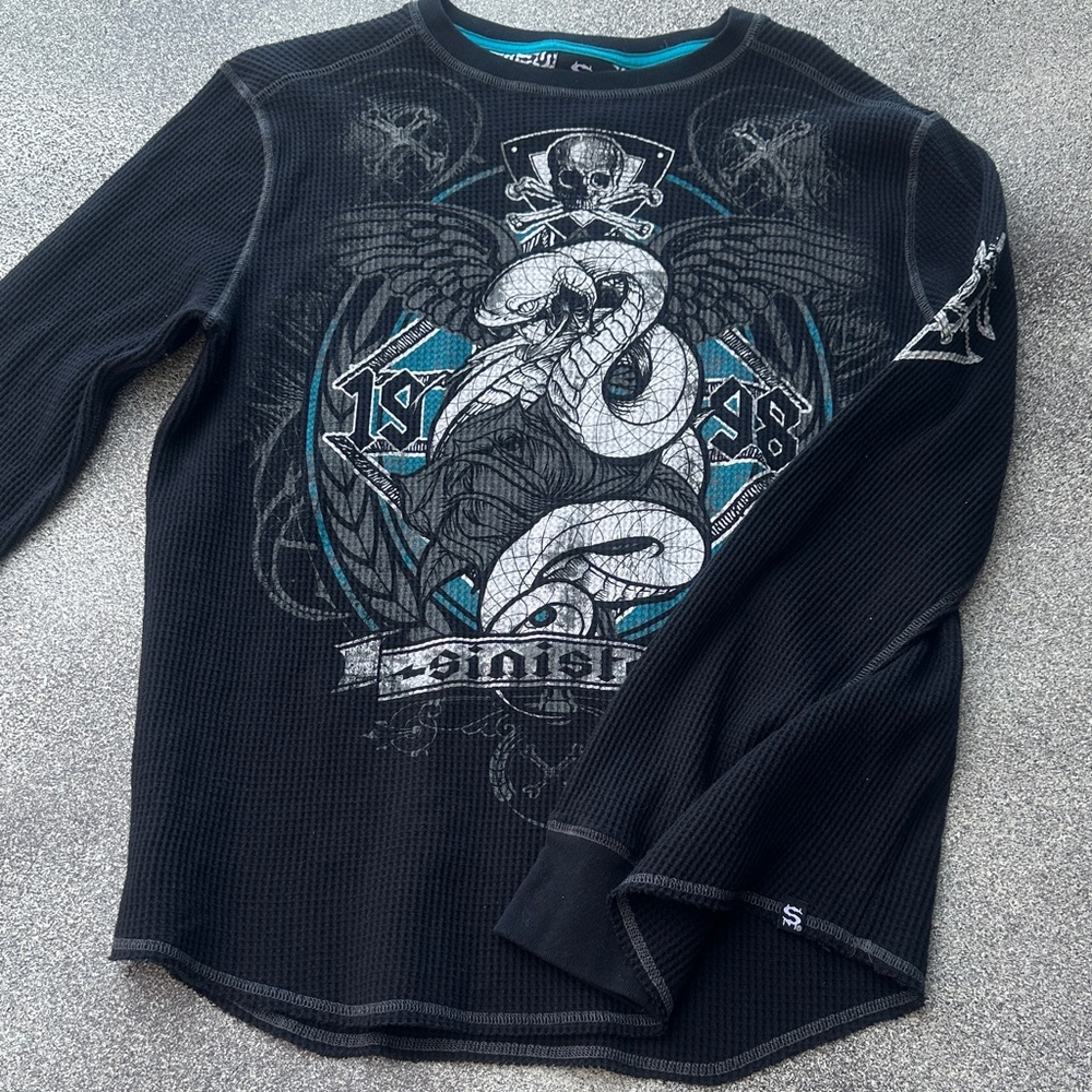 Sinister Long Sleeve Waffle Black Graphic Tee